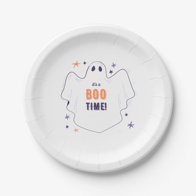 White Minimalistisch Ghost Halloween Pappteller (Vorderseite)