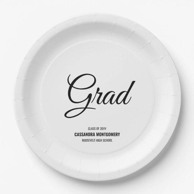 White Minimalistisch Modern Graduation Party Pappteller (Vorderseite)