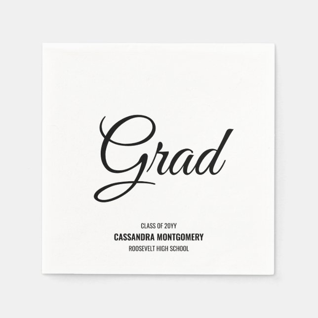 White Minimalistisch Modern Graduation Party Serviette (Vorderseite)