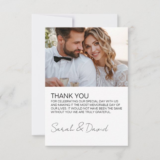 White Minimalistisch Modern Script Wedding Dankeskarte (Vorderseite)
