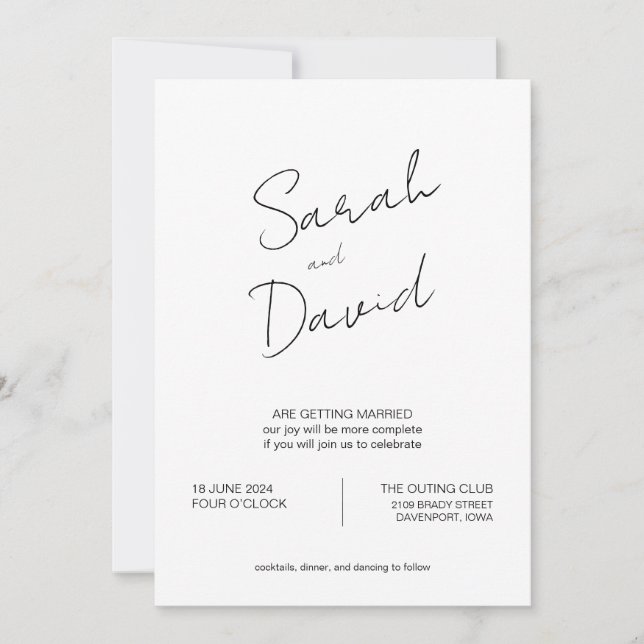 White Minimalistisch Modern Script Wedding Einladung (Vorderseite)