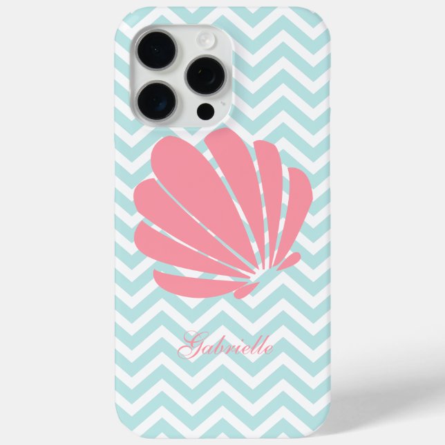 White Mint & Pink Zigzag Muster Seashell Case-Mate iPhone Hülle (Rückseite)