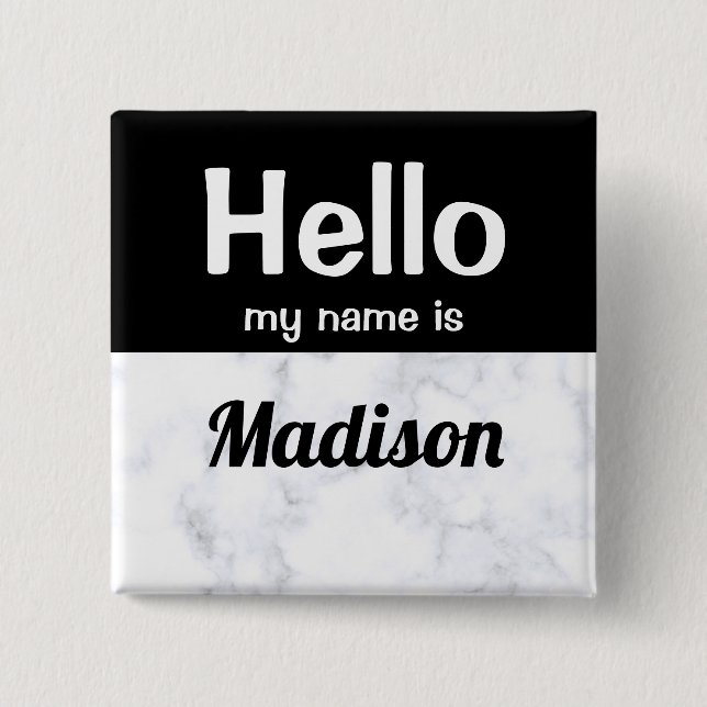 White mit Black Hello Individuelle Name Tag Button (Vorderseite)
