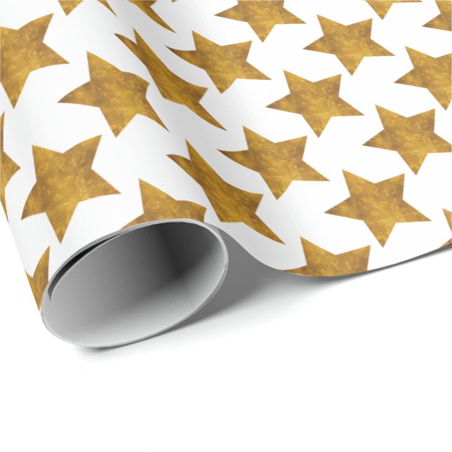 White mit Gold Stars Holiday Weihnachtsgeschenk Wr Geschenkpapier (Rolleneckpunkt)