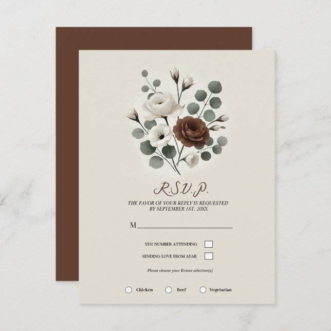 White Mocha Cream Modern Floral Wedding RSVP Einladung (Vorne/Hinten)