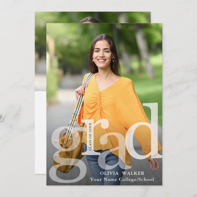 White Modern 2 FOTO Graduation Party Einladung (Vorne/Hinten)