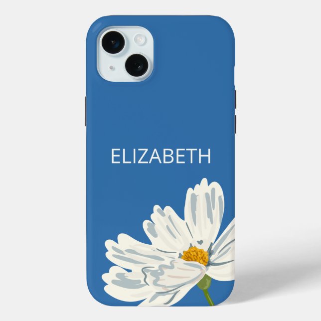 White Modern Blume Personalize Name Case-Mate iPhone Hülle (Rückseite)