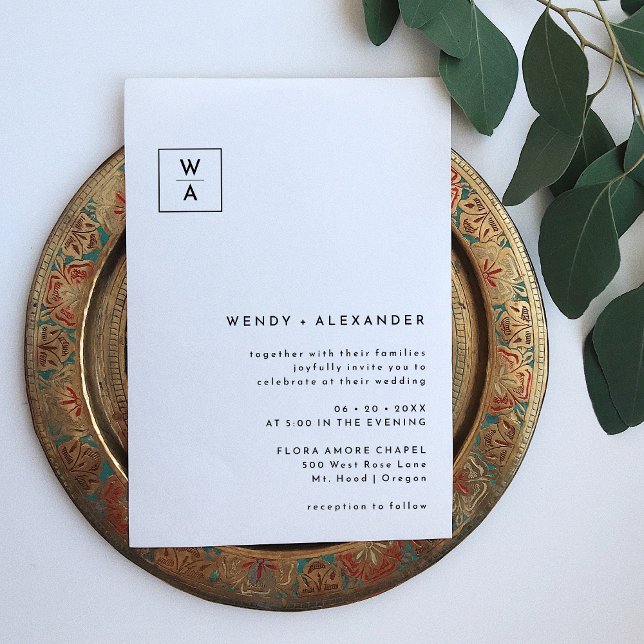 White Modern Bold Monogram Crest Wedding Einladung (Von Creator hochgeladen)