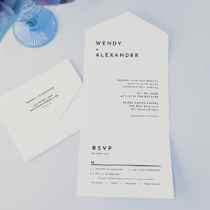 White Modern Bold Wedding All In One Einladung