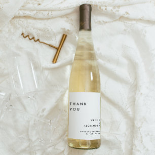 White Modern Bold Wedding Danke Weinetikett