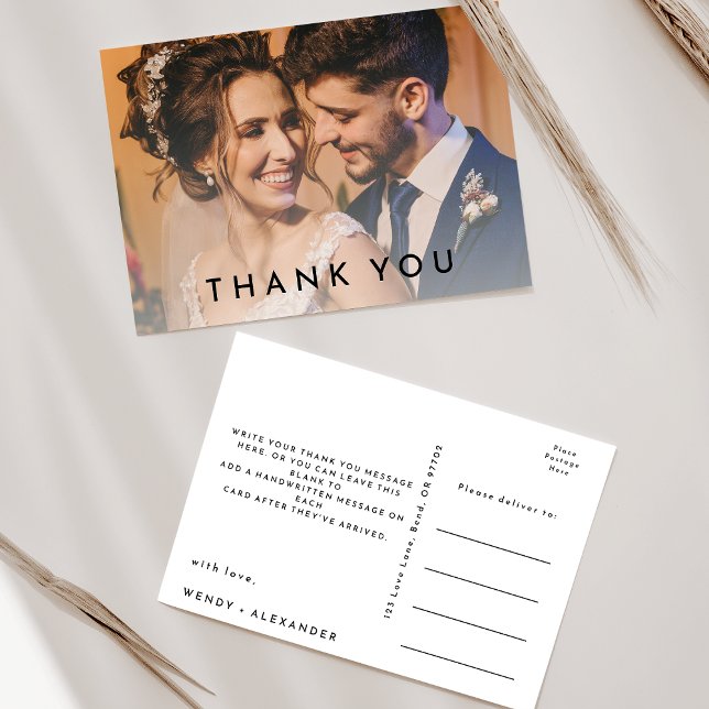 White Modern Bold Wedding Foto Vielen Dank Postkarte (Von Creator hochgeladen)