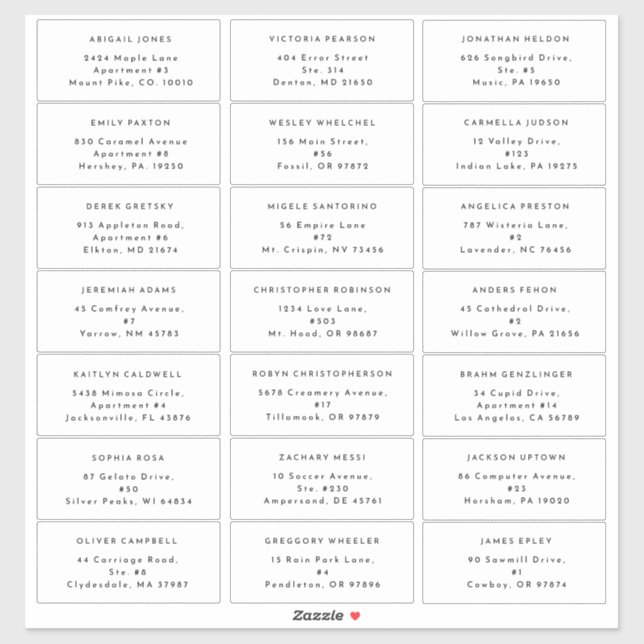 White Modern Bold Wedding Guest Address Aufkleber (Blatt)