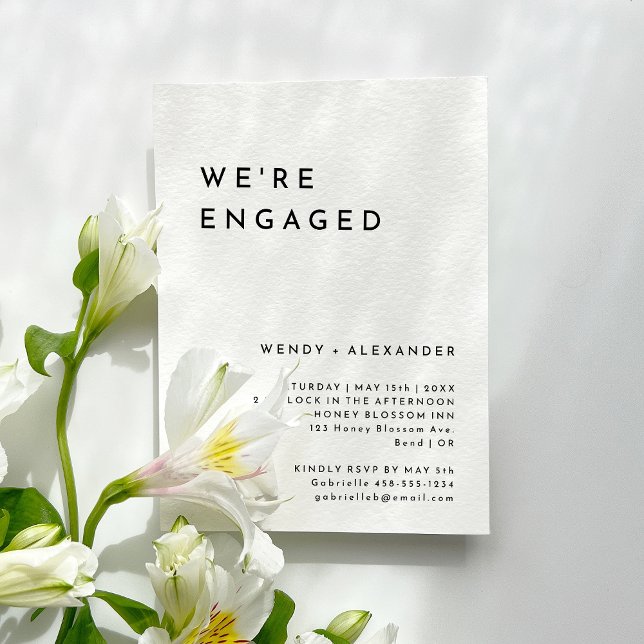 White Modern Bold Wir sind Verlobte Engagement Par Einladung (Von Creator hochgeladen)