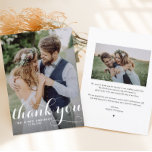 White Modern Calligraphy Foto Wedding Dankeskarte<br><div class="desc">Vielen Dank an die Familie und Freunde mit diesem anpassbaren Foto danke Ihnen Karte. Es verfügt über ein modernes typografisches Foto-Overlay. Personalisieren Sie Ihre Fotos und Details. Dieses Foto Dankeschön-Karte ist ideal für Hochzeiten,  Abschlüsse,  Geburtstage und andere Veranstaltungen.</div>