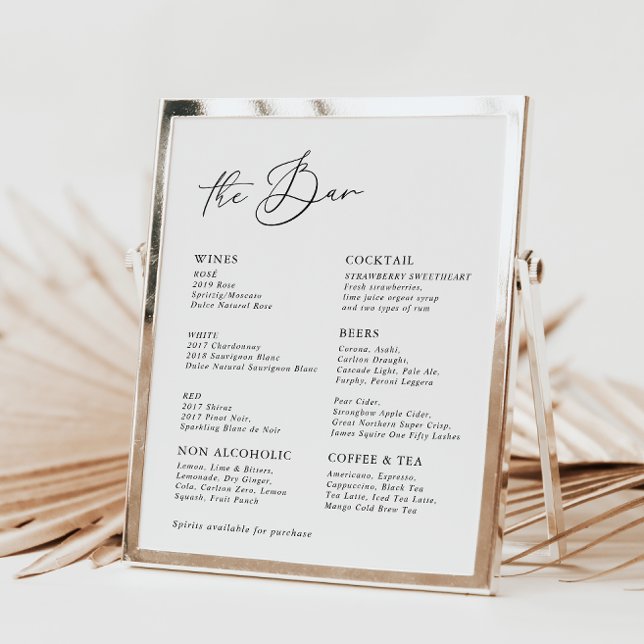 White Modern Calligraphy Wedding Bar Menu (Von Creator hochgeladen)