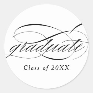 White Modern Eleganter Script-Abschluss Runder Aufkleber
