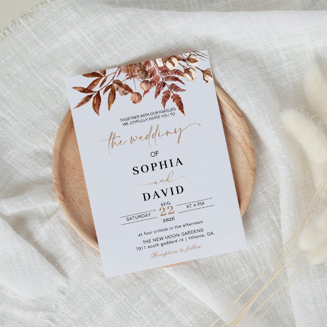 White Modern Fall Terracotta Hochzeit Einladung (Von Creator hochgeladen)