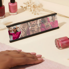 White Modern Foto Collage Script Kalligrafy Name Schreibtischnamensplakette