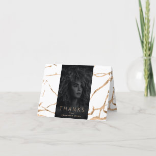 White Modern Gold Foil Marble University Grad Dankeskarte