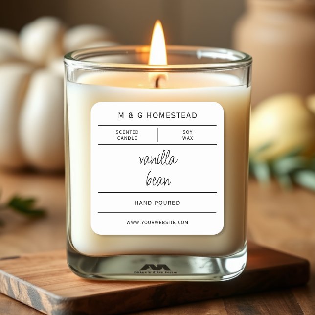 White Modern Handmade Candle Product Label Quadratischer Aufkleber (Von Creator hochgeladen)