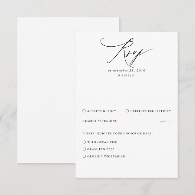 White Modern Minimal Wedding RSVP Card Karte (Vorne/Hinten)