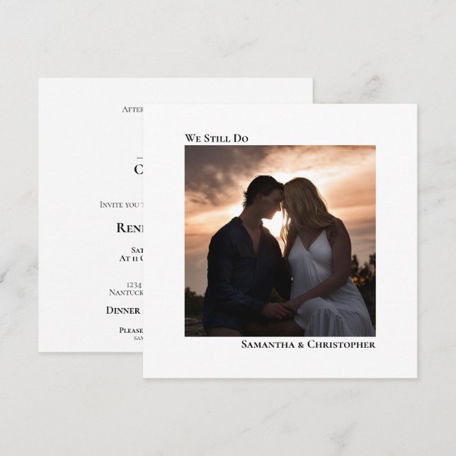 White Modern Minimalistisch Vow Renewal Foto Einladung (Vorne/Hinten)