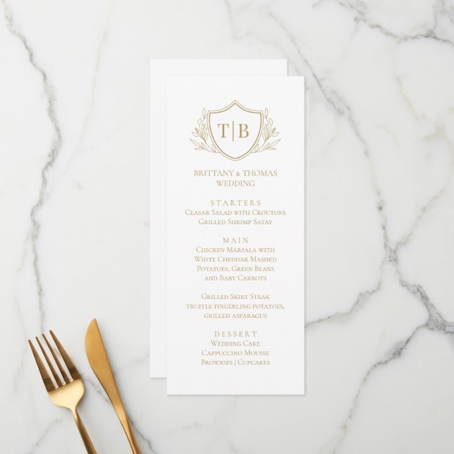 White Modern Monogram Elegant Menu  Menükarte (Vorderseite/Rückseite Beispiel)