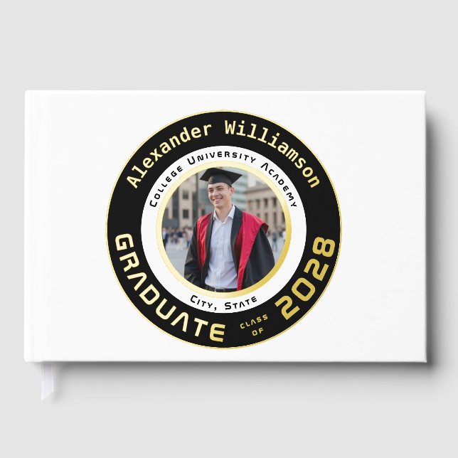White Modern Photo Graduation Gold Foil Guest Book Gästebuch (Vorderseite)