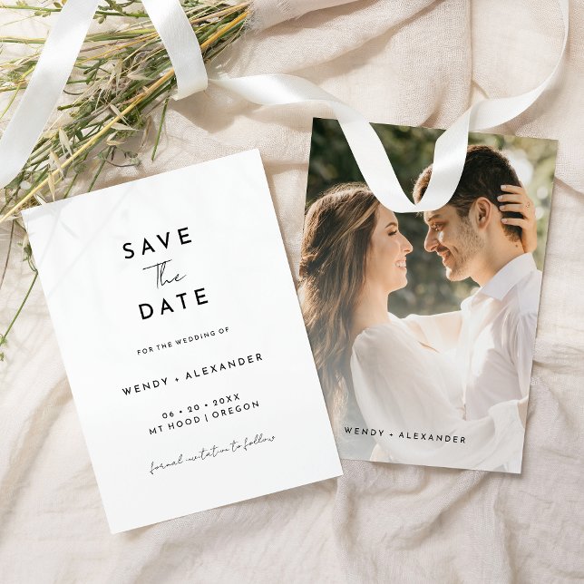 White Modern Script Foto Save The Date (Von Creator hochgeladen)
