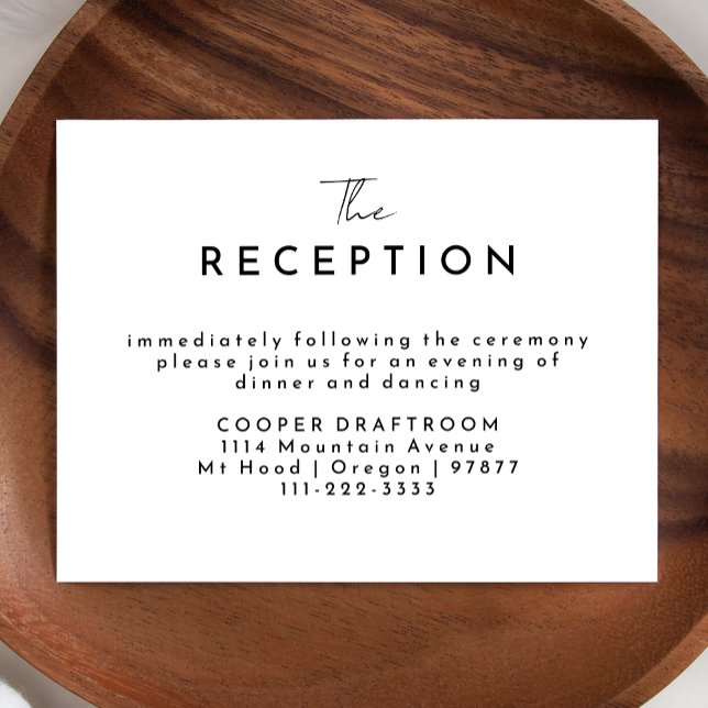 White Modern Script Hochzeitsempfang Begleitkarte (Von Creator hochgeladen)