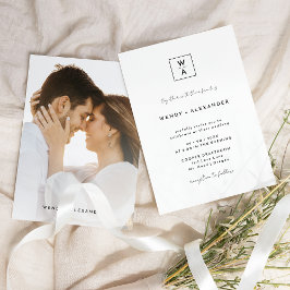 White Modern Script Monogram Wappen Hochzeit Foto Einladung