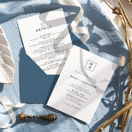 White Modern Script Monogram Wappen Hochzeitdetail Einladung