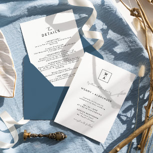 White Modern Script Monogram Wappen Hochzeitdetail Einladung