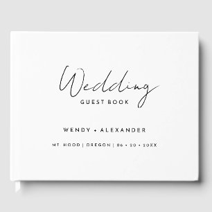 White Modern Script Monogram Wappen Wedding Gästebuch