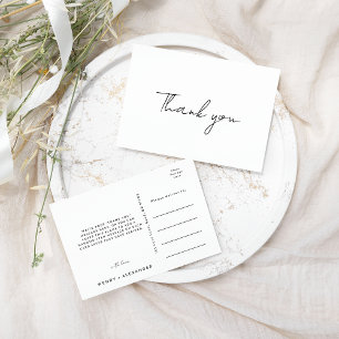 White Modern Script Wedding Danke Postcard Postkarte