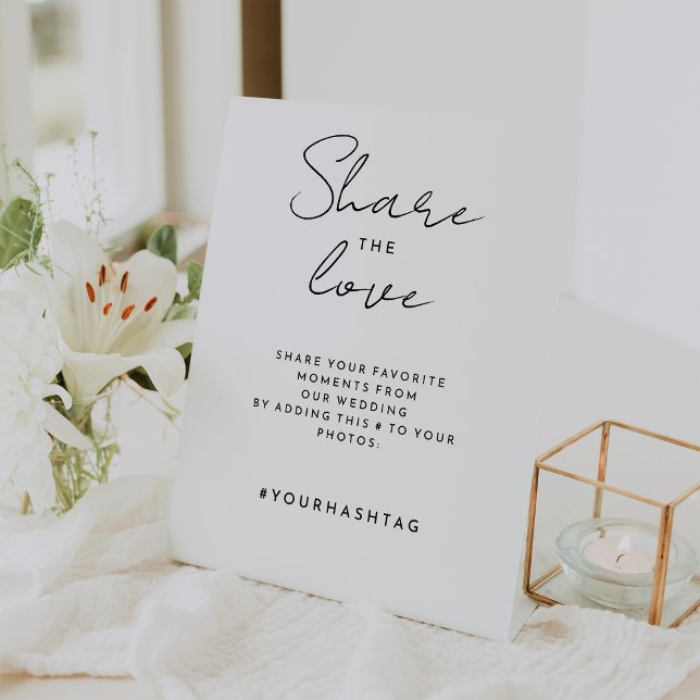 White Modern Script Wedding Hashtag Sockelschild (Von Creator hochgeladen)