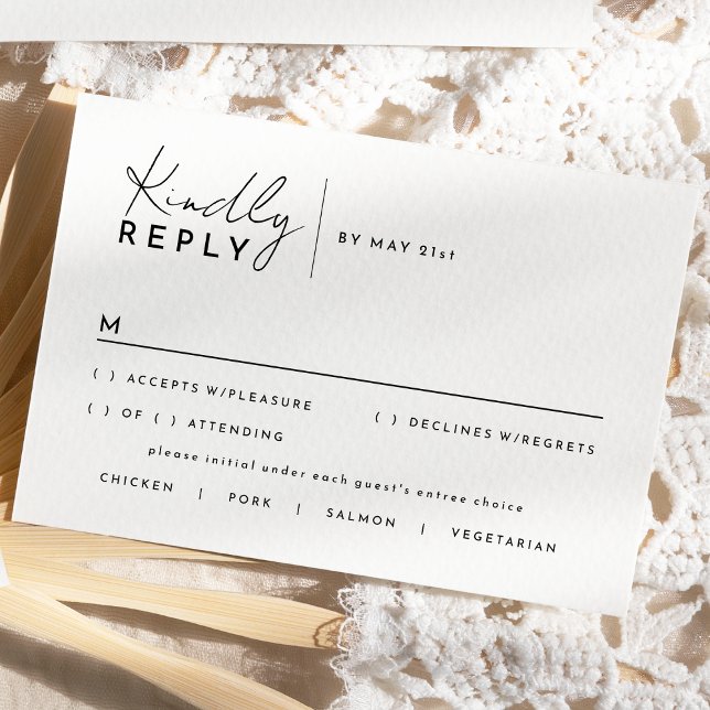White Modern Script Wedding Response Card RSVP Karte (Von Creator hochgeladen)
