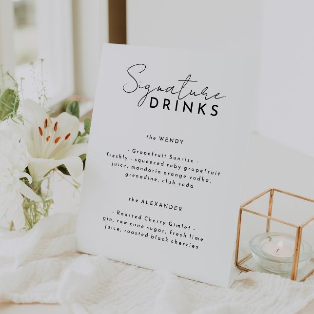 White Modern Script Wedding Signature Drinks Sockelschild (Von Creator hochgeladen)