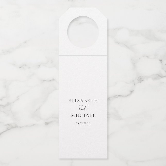 White Modern Simpel Wedding Ottle Hang Flaschenanhänger (Vorderseite)