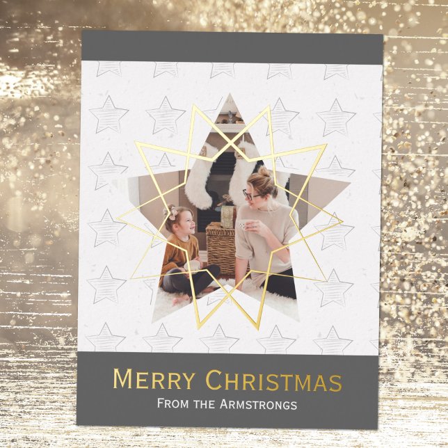 White Modern Stars Foto Folien Feiertagspostkarte (White Modern Stars Photo Foil Holiday Postcard ©Susanne Sachers - Sunny Mind 🌞)