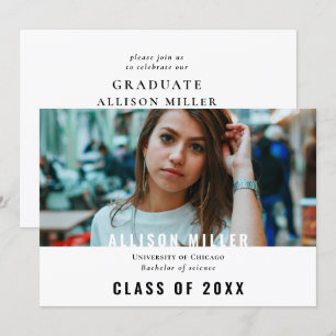 White Modern Typografy Foto Graduation Party Einladung