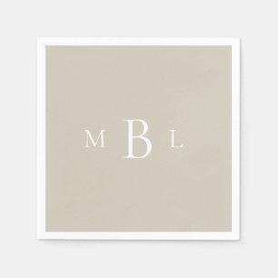 White Monogram Beige Wedding Cocktail Serviette