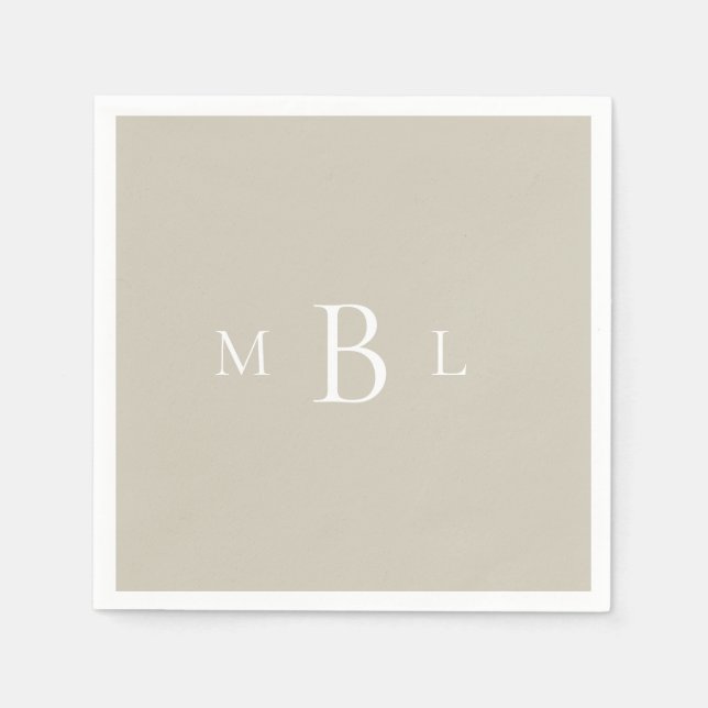 White Monogram Beige Wedding Cocktail Serviette (Vorderseite)
