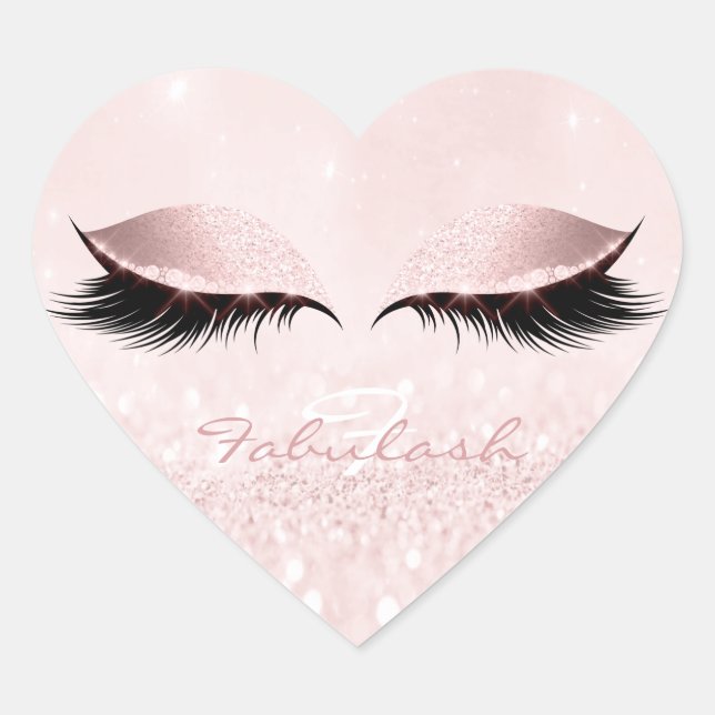 White Monogram Girly Glitzer Pink Lashes Herz Herz-Aufkleber (Vorderseite)