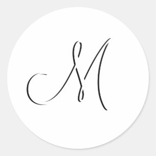 White Monogram M Wedding Invitation Siegel Runder Aufkleber