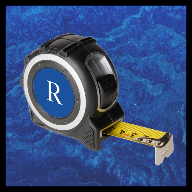 White Monogram on Blue Custom Handyman Gift Tool Maßband (Von Creator hochgeladen)