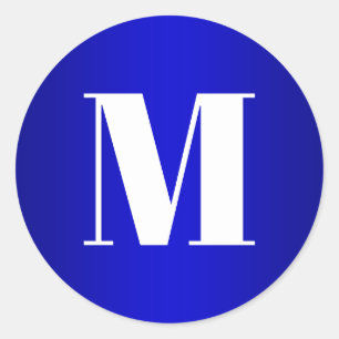 White Monogram on Royal Blue Ombre Runder Aufkleber