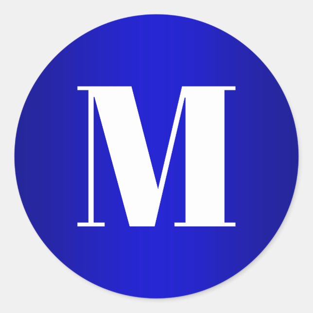 White Monogram on Royal Blue Ombre Runder Aufkleber (Vorderseite)