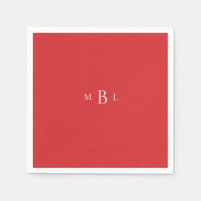 White Monogram Red Wedding Napkins Serviette (Vorderseite)