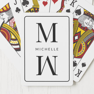 White Monogram Simple Elegant Initial Modern Name Spielkarten
